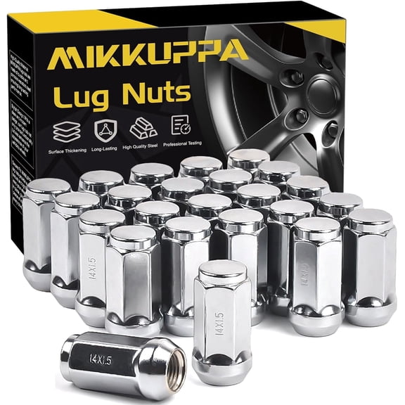 MIKKUPPA M14x1.5 Lug Nuts - Replacement for Chevy Silverado 1500 Traverse Colorado Tahoe, GMC Sierra Savana Aftermarket Wheel, Chrome 24pcs Wide 23mm Closed End Bulge Acorn One-Piece Tire Lug Nut