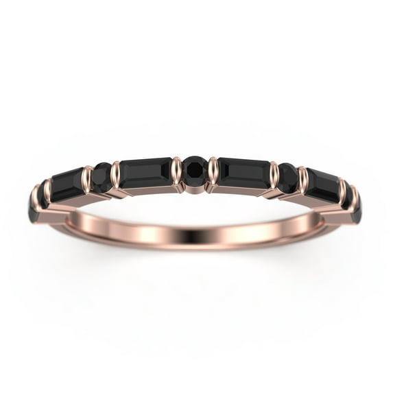 0.73ct Round and Baguette Cut Black Diamond Moissanite Ring 18K Rose Gold Over Silver