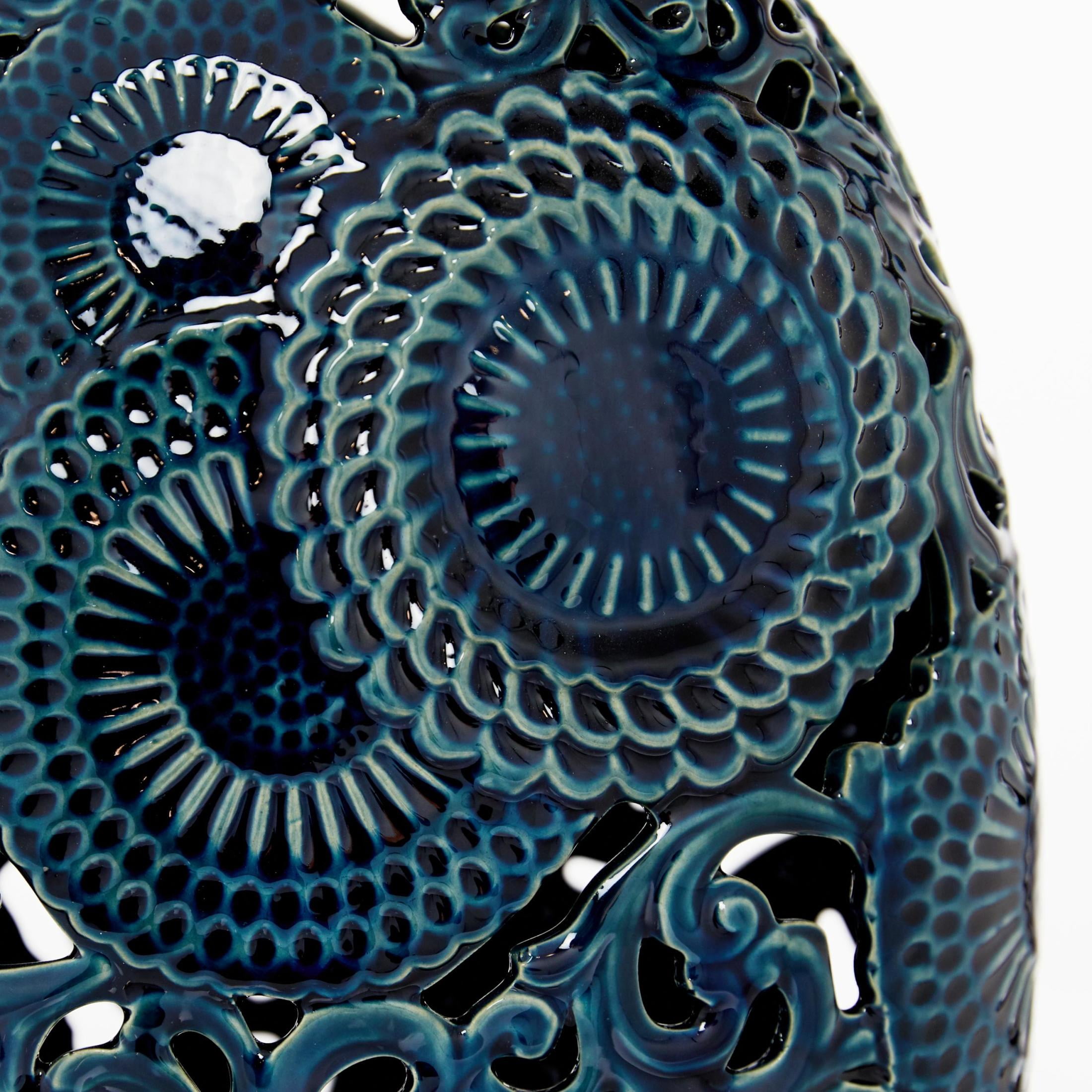 DecMode 18", 13"H Floral Blue Ceramic Vase with Cut Out Patterns, Set of 2
