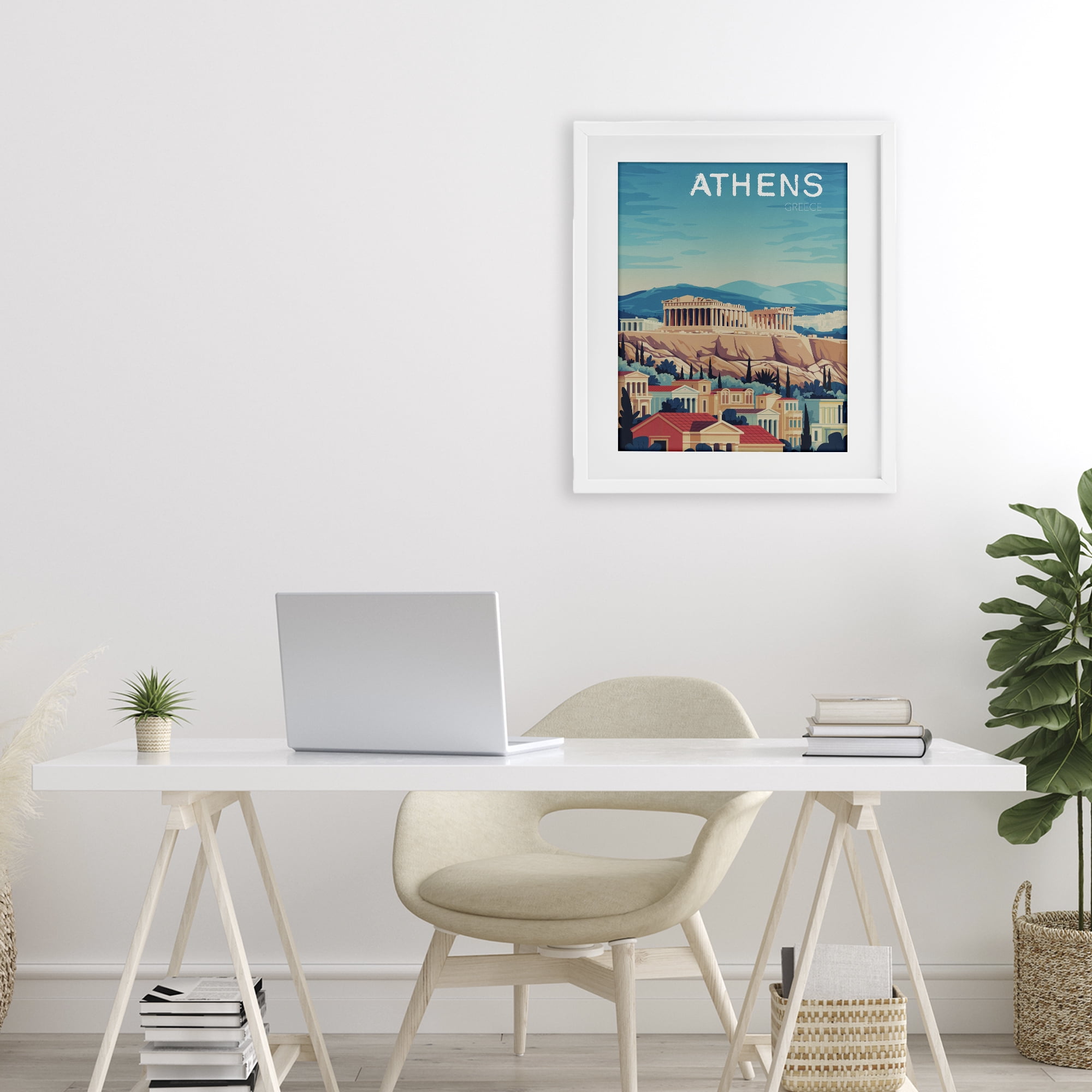 Stupell Industries Athens Topography Cityscape White Framed Print Under Glass, design by Andreas Magnusson