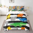 thumbnail image 2 of Homewish Kawaii Elephant Lions 7pcs Bedding Comforter Set,Zoo Animal Griaffe Zebra Queen Bedding Sets,White Black Striped Queen Sheet Sets For Boys Girls,Microfiber Bedroom Decor Reversible, 2 of 8