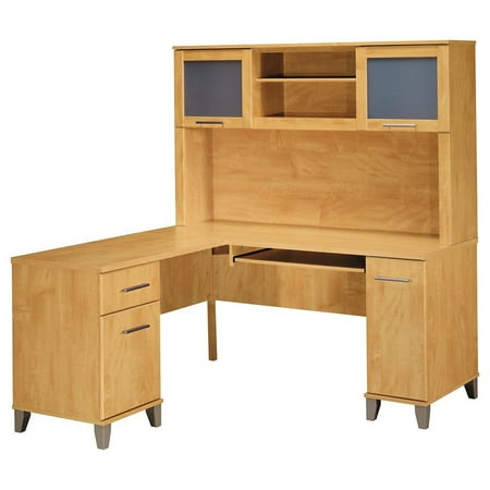 Bush Somerset 60 L Shaped Computer Desk With Hutch In Maple