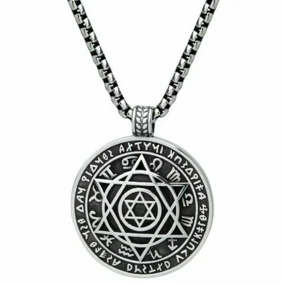 HOOUN Men's Black Jewish Hexagram Star of David Pendant Protection Necklace Chain 24"