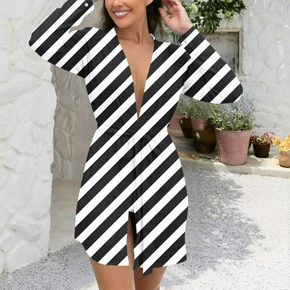 Caywon Women's Plus Size Winter Nightgown Home Wear Tie-Waist Robe Women's Casual Outerwear-Friendly Pajamas Soft Morning Robe