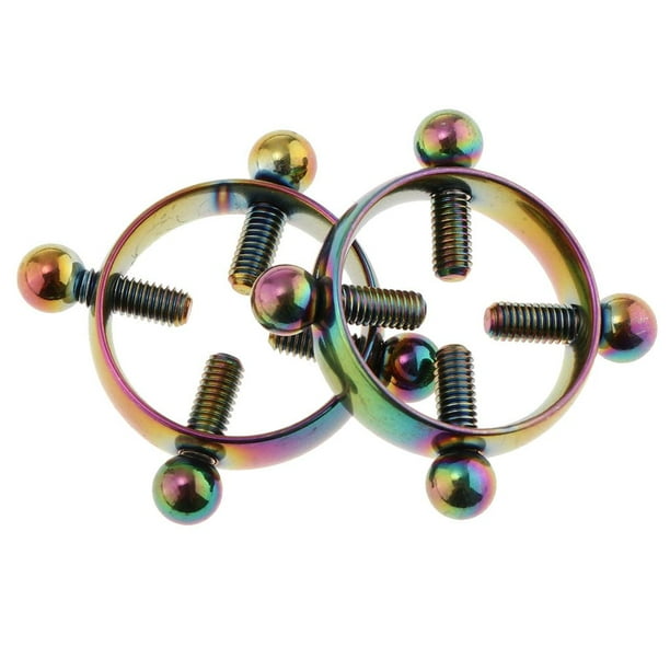 Abrazadera de Tornillo de material acero Inoxidable, 2 Uds., de 4 Tornillos, Ajuste , Pezón, Joyería Corporal , iris Arco iris