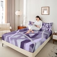thumbnail image 4 of Castle Fairy Purple Lines Queen Sheet Sets for Boys Girls,Minimalist Stripes Bed Set, 4 of 7