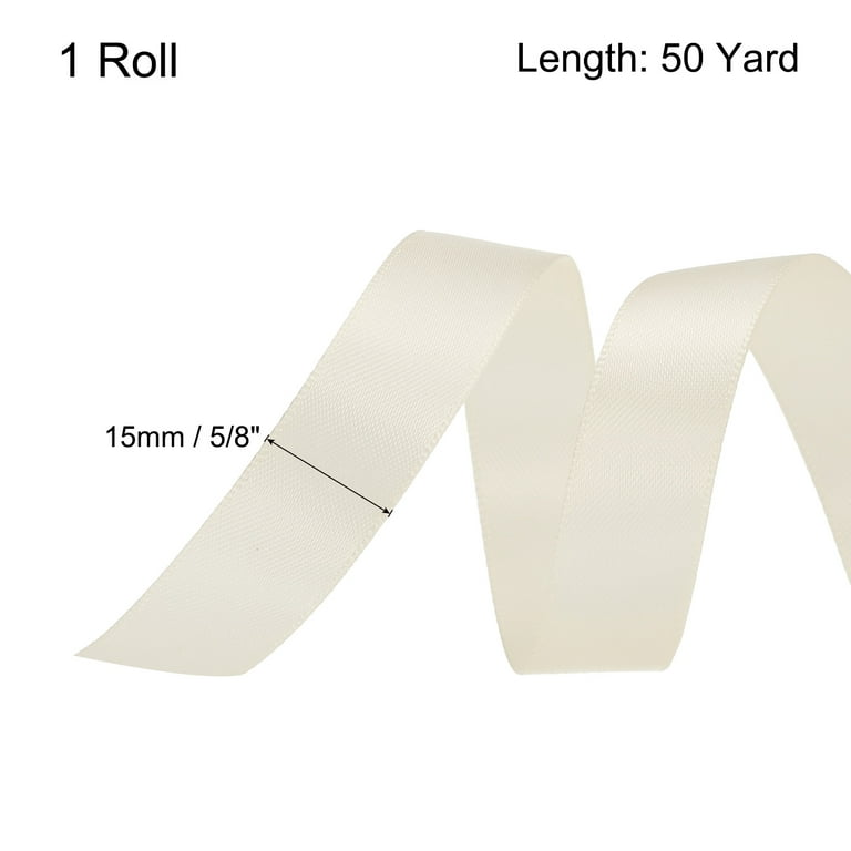 5/8 Inch 50 Yard Satin Ribbon Grosgrain Thin Solid Silk Wedding Bouquet  Ribbon for Gift Wrapping Cream White 