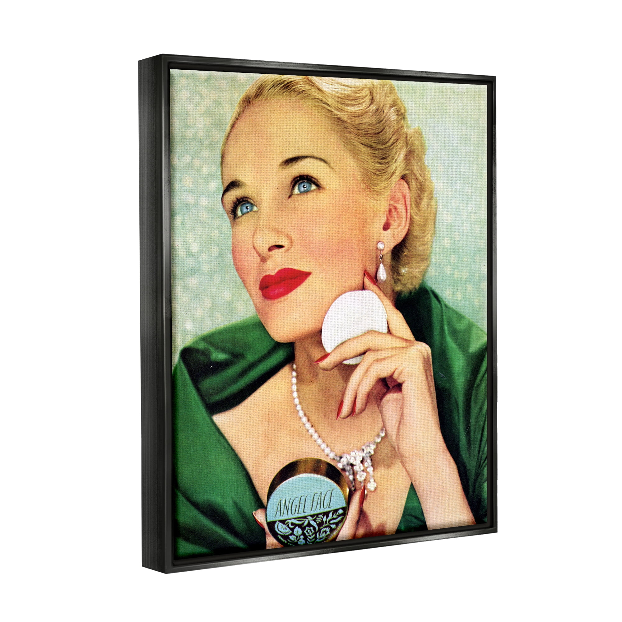 Stupell Industries Vintage Cosmetic Ad Woman Beauty & Fashion Painting Black Floater Framed Art Print Wall Art