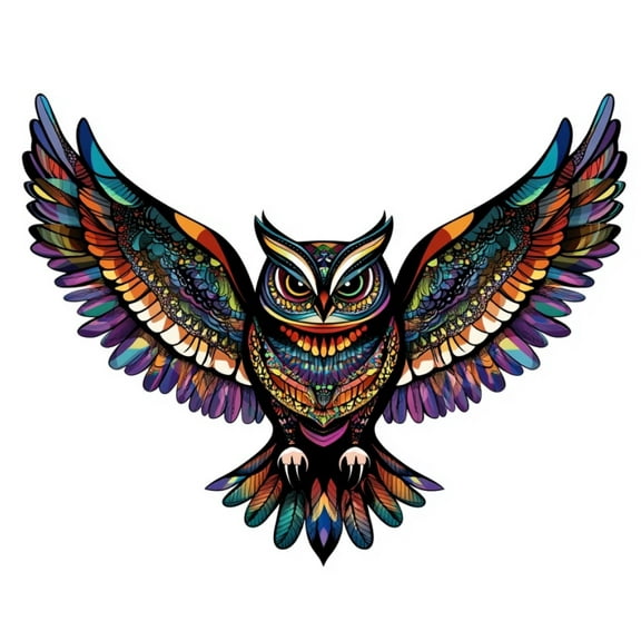 Flying Owl Car Decal – Bright Psychedelic Owl Sticker for Vehicle Window, Laptop or Wall – Spiritual Forest Bird Animal Design – Hippie Boho Wildlife Vinyl Art Decoration
