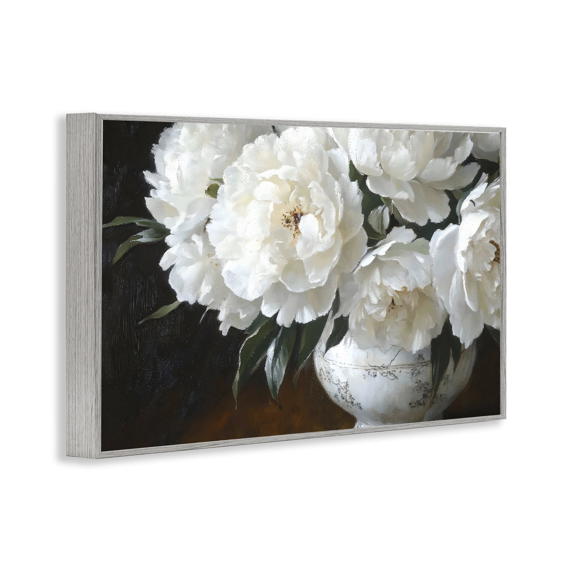 Stupell Industries White Flowers in Vintage Vase Gray Framed Giclee Art, design by Petal Prints Design