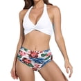 thumbnail image 1 of Traje de baño vintage de dos piezas para mujer Bikini de cintura alta fruncido con cuello halter retro y parte inferior - Flor blanca, 1 of 6