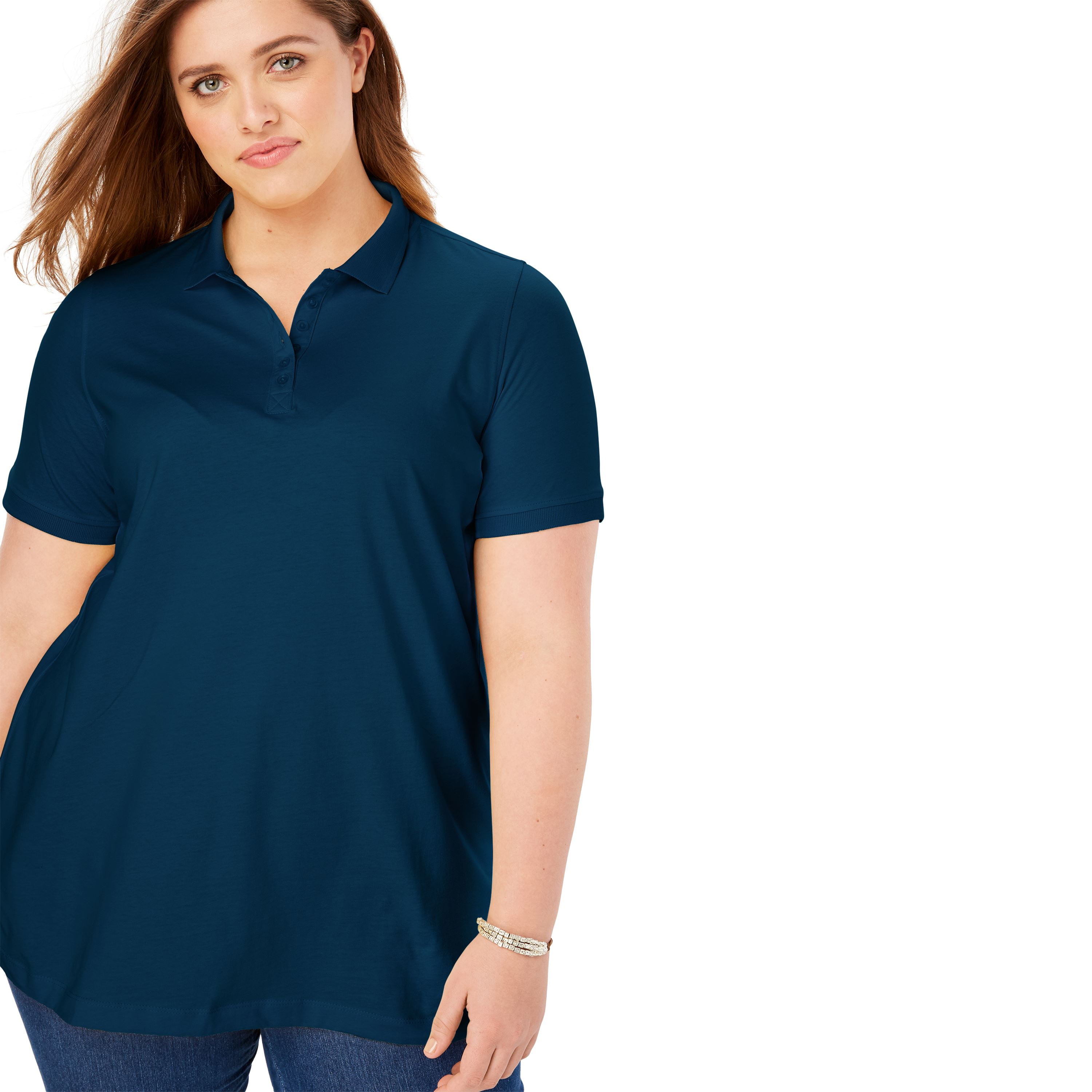women's plus size navy blue polo shirts