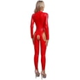 thumbnail image 3 of RUNQHUI Womens One Piece Cutout Leather Jumpsuits Rave Party Bodysuits Bodycon Catsuits Red M, 3 of 7
