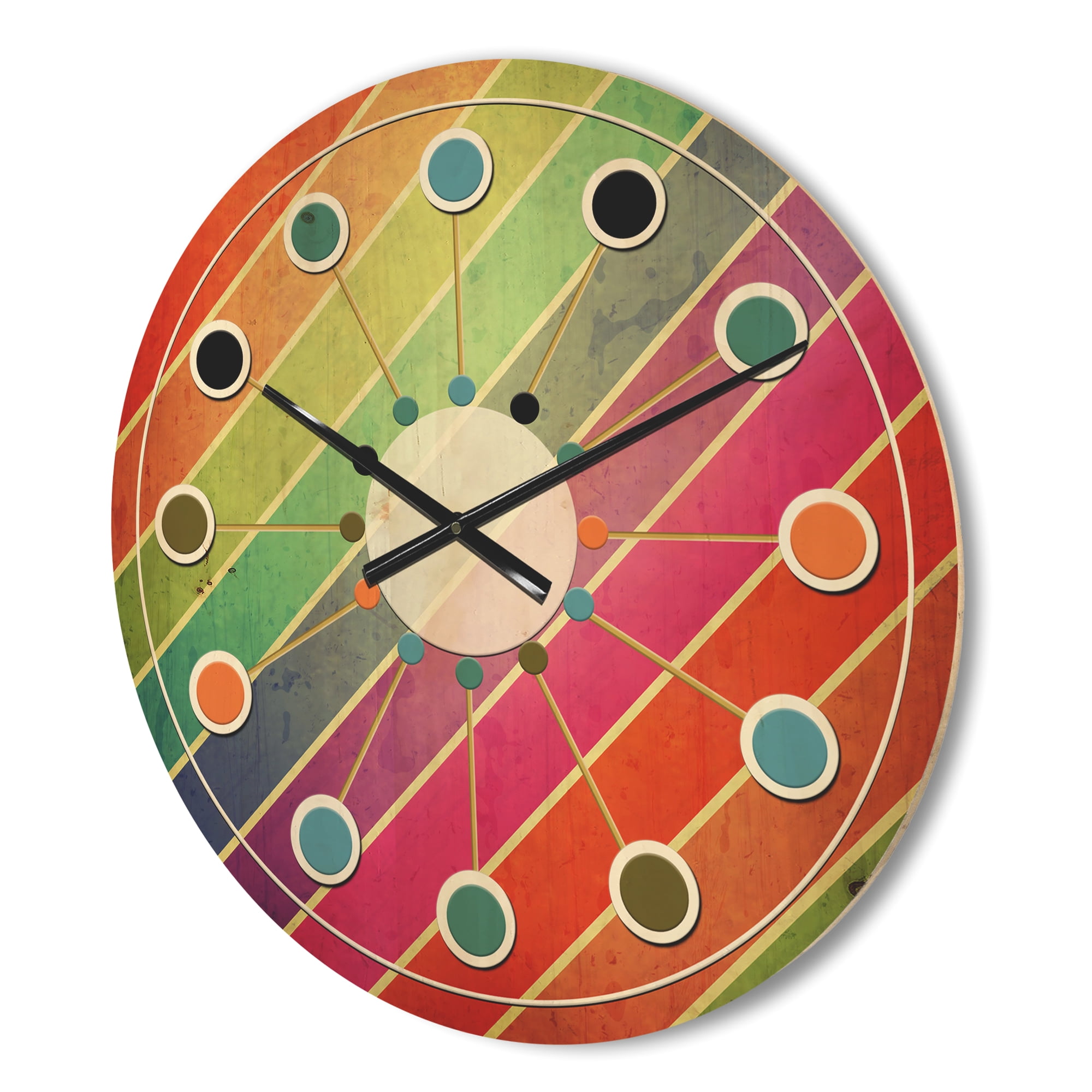 Designart 'Retro Geometrical Design IV' Mid-Century Modern Wood Wall Clock
