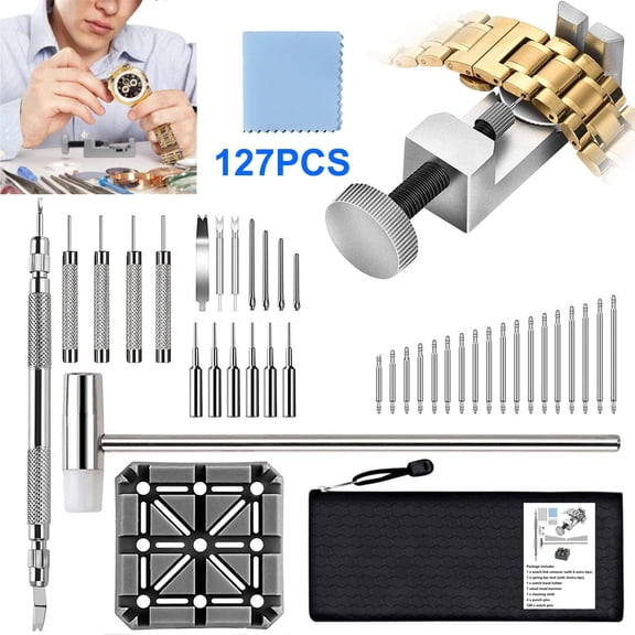 Watch Link Removal Tool Kit, Watch Band Tool Kit for Watch Repair, Bracelet Adjustment, Replacement and Resizing, Watch Strap Link Remover, Watch Band Repair Tool Kit with Spring Bars,Pins,127PCS