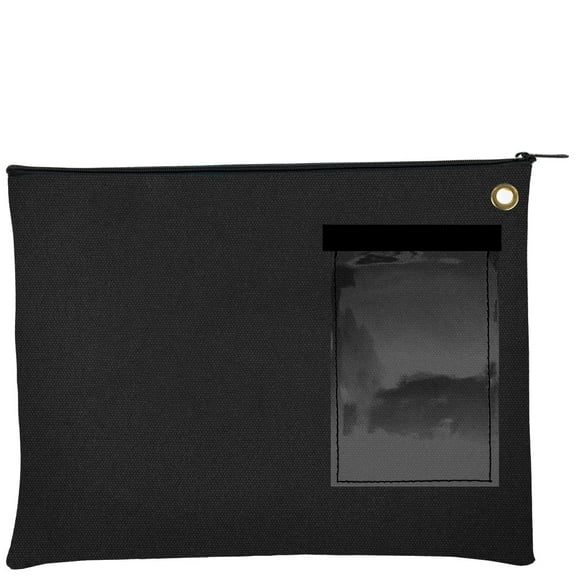 Black 14oz Canvas Interoffice Mailer - 12W x 9H Transit Bag - Large Zipper Bag with Grommet - use with Padlock or Zip Tie for Security