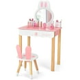 thumbnail image 2 of Costway Kids Vanity Set Rabbit Makeup Dressing Table Chair Set W/ Mirror Drawer Pink, 2 of 11