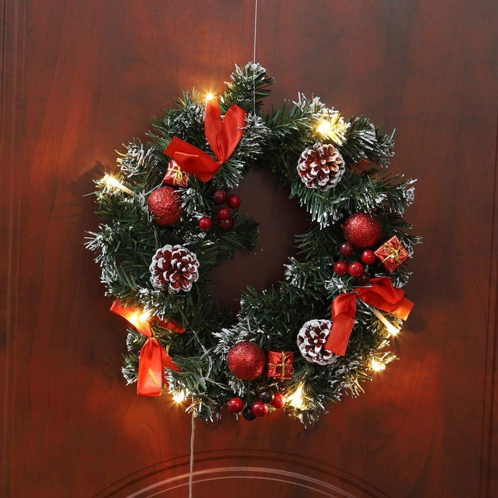 Luxury Pre-Lit Xmas Wreath Door Window Wall Hanging Ornaments Garland Ideal for Inside and Outside Decoration Christmas Front Door Wreath with LED Lights