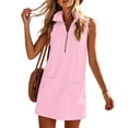 thumbnail image 4 of QUNYINEY Sleeveless Everyday Dresses for Women Mini A Line Summer Pink Shirt Dress Collared with Pockets Loose Fit Quarter Zip Casual Dresses, 4 of 5