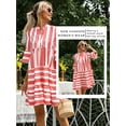 thumbnail image 6 of Xuanfei Women Striped V Neck Flare Half Sleeve Swing Boho MIni Dress, 6 of 7
