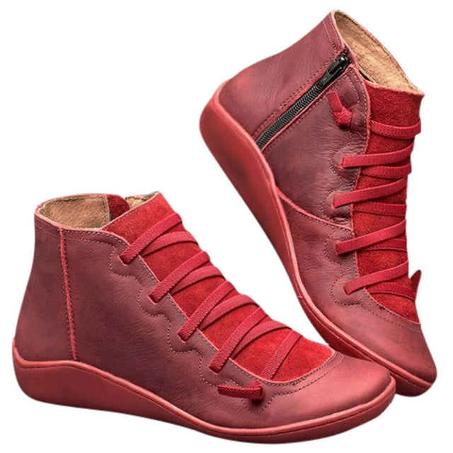 Leozcaa Fall Ankle Boots for Women Arch Support Boots Fashion Lace Up Side Zipper Short Slip On Booties