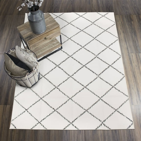 My Magic Carpet 5'x7' Machine Washable Rug for Dining Living Room - Medina Moroccan Diamond Ivory