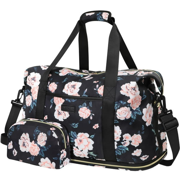 Bolsa de viaje Capolo impermeable Weekender negra con estampado floral