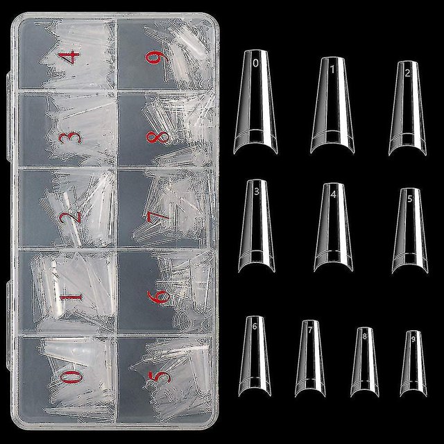 Uñas postizas con forma de ataúd largas 500 piezas, puntas transparentes para uñas acrílicas Dama francesa 10 tamaños Medio