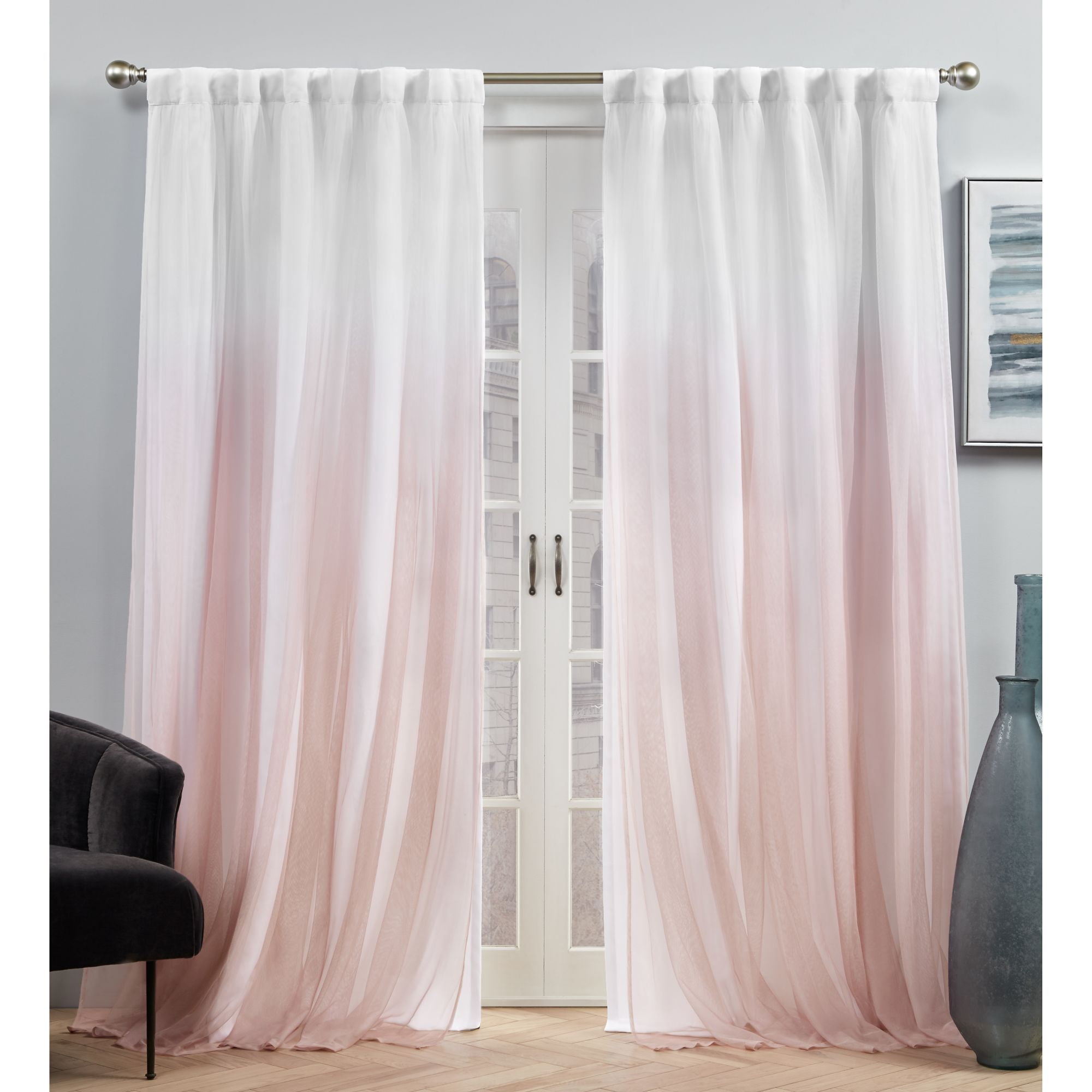 Details about   Set 2 Sheer Baby Blue Pink Ombre Curtains Panels Drapes Pair 63 72 84 96 inch L 