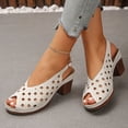 thumbnail image 4 of Rokment Women's Platform Dress Sandals for Ladies Summer Fashion Casual Leather Hollow out Fish Mouth Open Toe Chunky Block Mid Heel Slingback Sandals Beige Size 6.5, 4 of 7