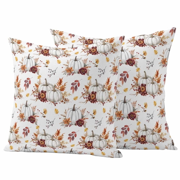 Outdoor Pillow Covers 26 x 26 Inches, Fall Pumpkins Waterproof Throw Pillow Cover Set of 2, Thanksgiving Botanical Maple Leaf Decorative Square Cushion Covers for Patio/Tent/Couch/Garden