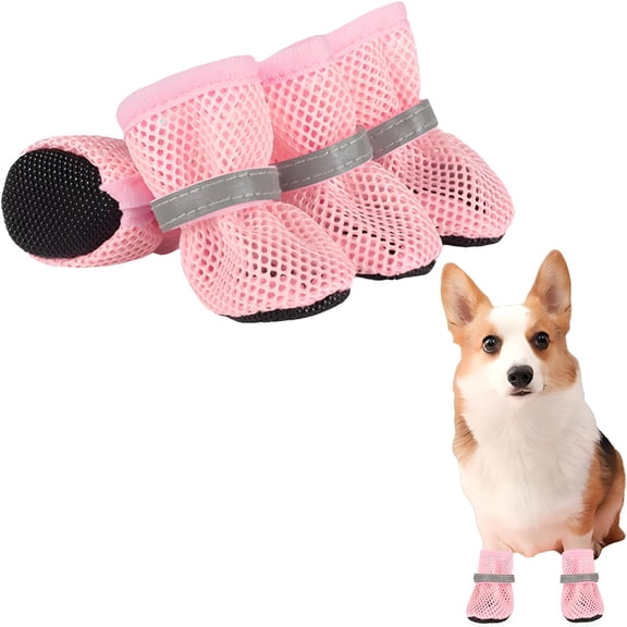 GASTROPOD Summer Breathable Dog Shoes for Small Dogs,Breathable Mesh Dog Boots for Hot Pavement,Reflective Adjustable Non Slip Paw Protectors for Small Dogs Cat Puppy(Pink,S)