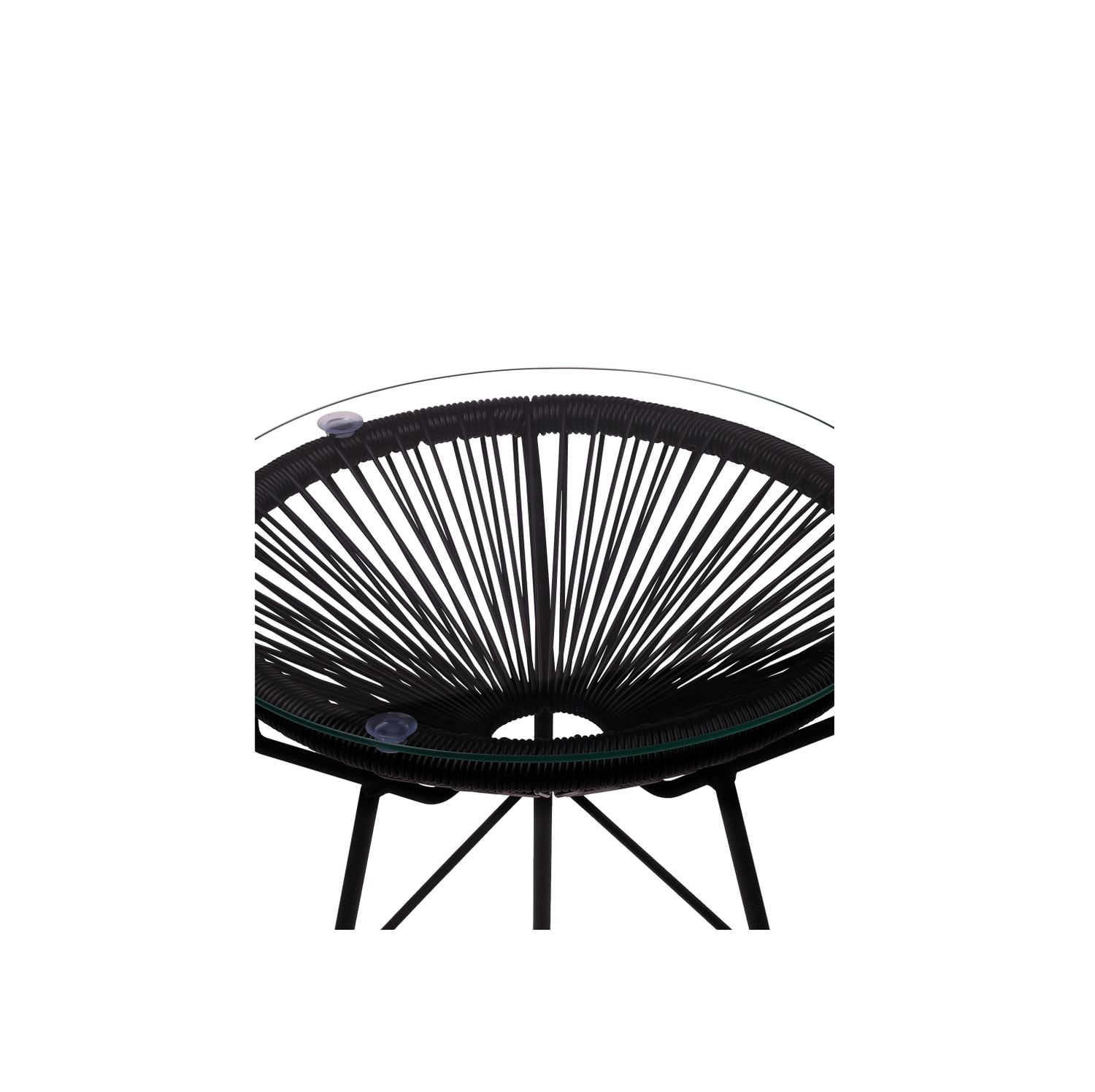 Plata Import Acapulco Side Table w/Glass, Outdoor Modern Side Table in Black, Wrapped Wicker Side Table, Indoor - Outdoor Table, Black Plastic Side Table