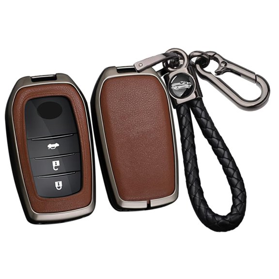 Leather Zinc Alloy 3/4/5/6 Button Key Fob Cover Fit for Toyota Land Cruiser 2023 2022 Venza RAV4 Prime Hilux Fortuner Tundra Corolla Sequoia Keyless Key Holder with Keychain