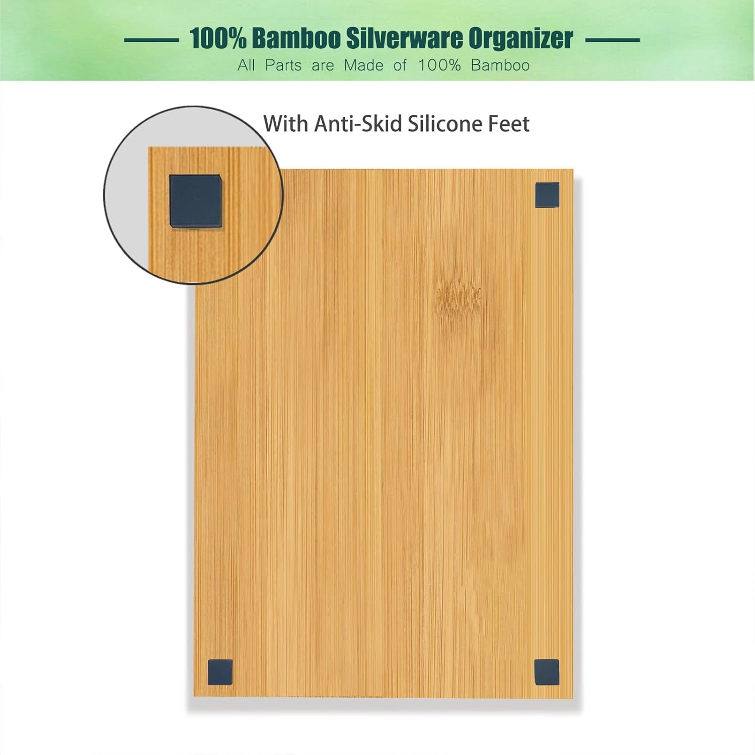 AP Kitchen Bamboo Silverware Drawer Organizer，Silverware Organizer and Cutlery Tray with Grooved Drawer Dividers for Silverware, Knives in Kitchen, Bedroom (5 Slot-Natural)
