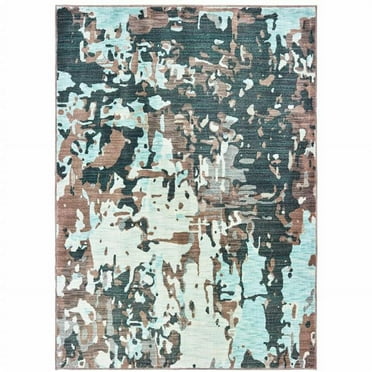 HomeRoots 509510 5 x 7 ft. Gray & Blue Abstract Power Loom Stain Resistant Rectangle Area Rug