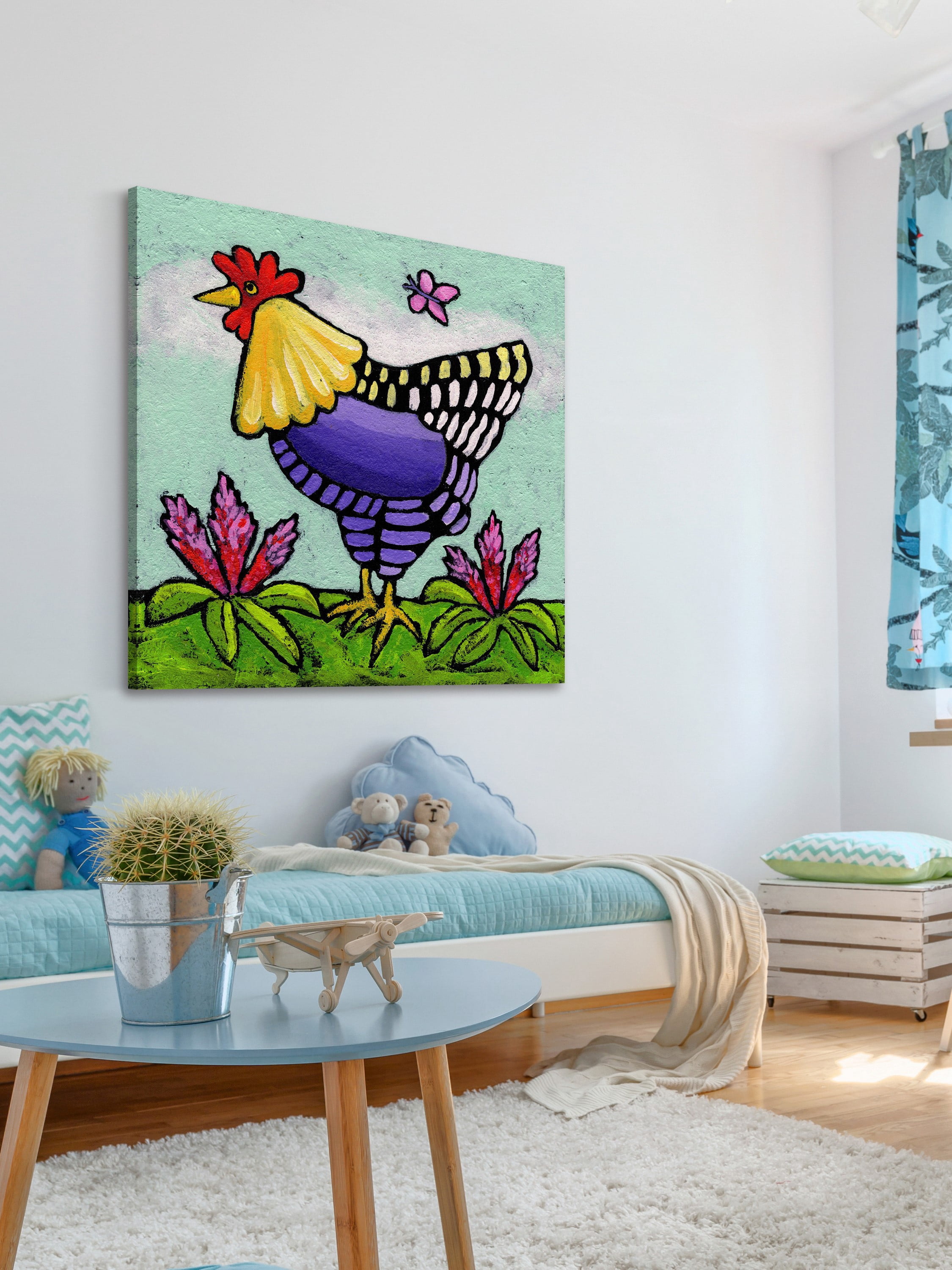 "Hen with Rooster Tails" Painting Print on Wrapped Canvas