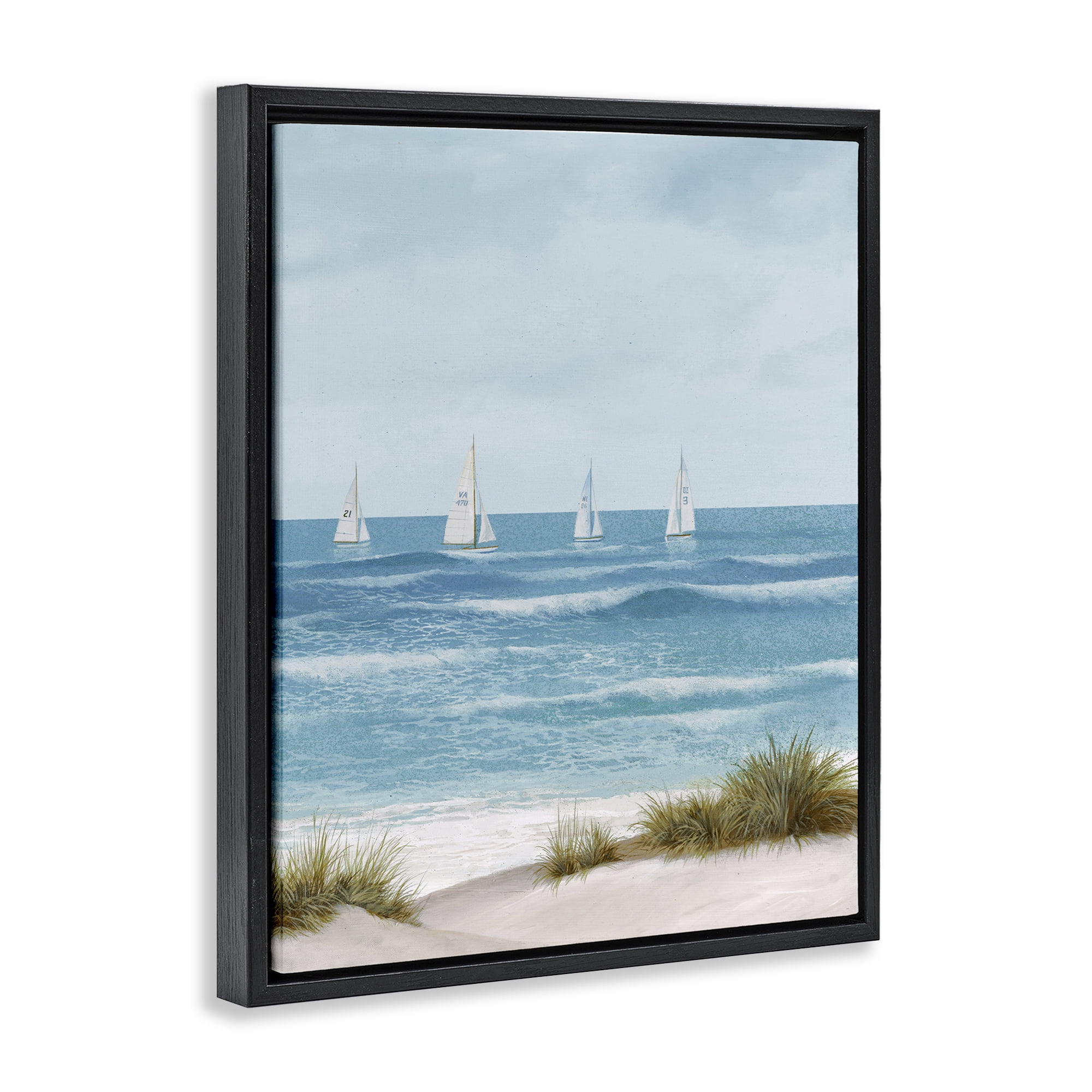 Stupell Industries Boats Sailing Away Black Framed Floater Canvas Wall Art, design by Lorenzo Collective