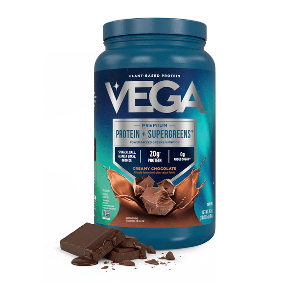 Vega - Protein & Greens Plant-Based Protein Powder, Chocolate, Gluten-Free, 20g Protein, 25 Servings (28.7oz)