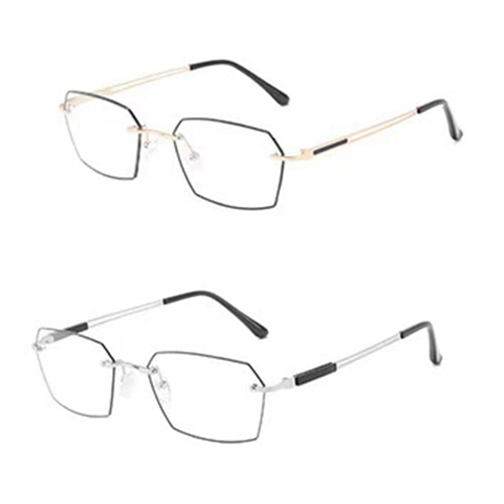 2 Pairs Men Metal Rimless Reading Glasses Blue Light Blocking Business