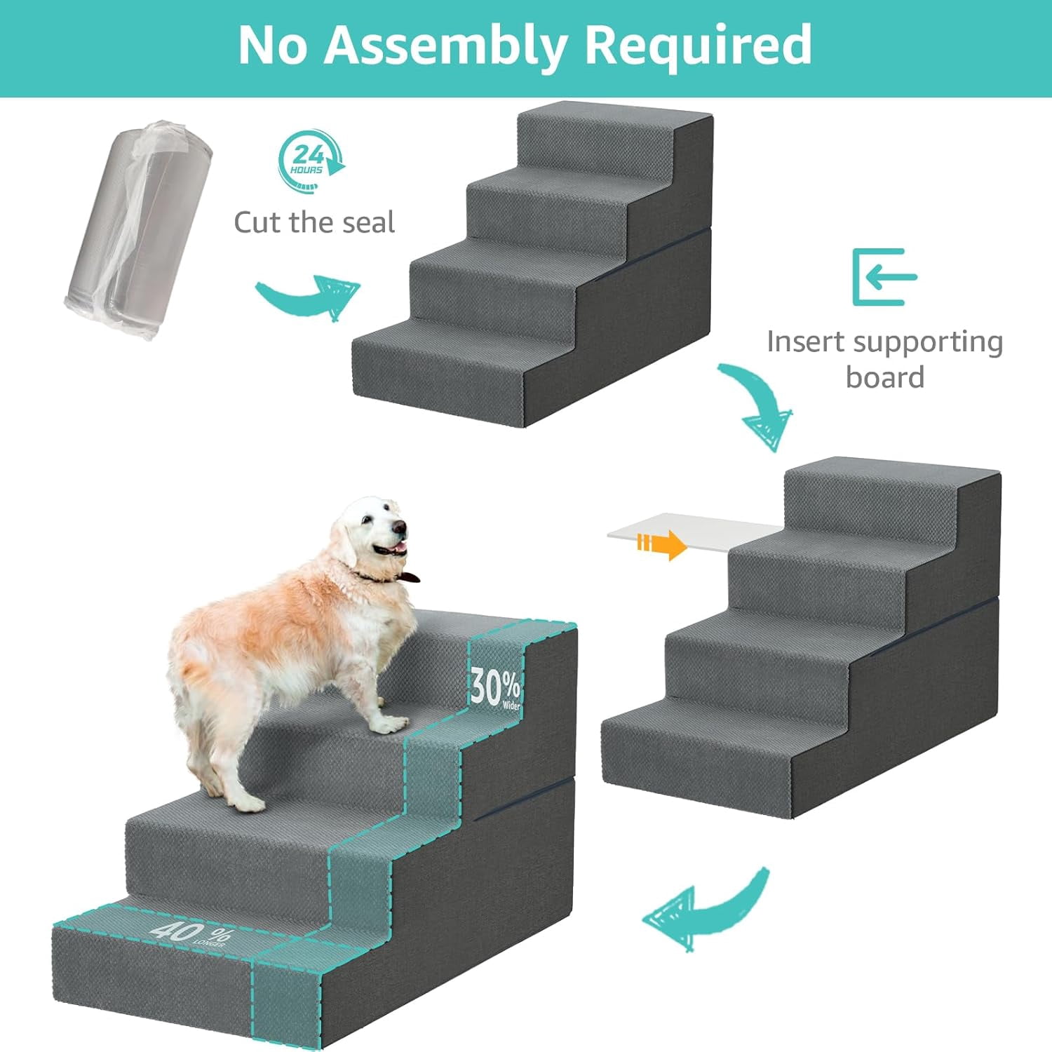 Large Dog Stairs for High Beds - 24 Inches Tall Extra Wide Pet Steps for Large Dogs to Get on Bed 4 Deep Step for Couch