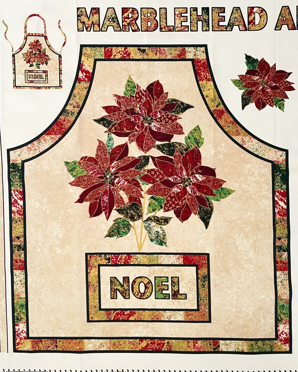 DIY Easy Cut and Sew Christmas Noel Poinsettia Full Apron Cotton Fabric Panel 36" X 44"