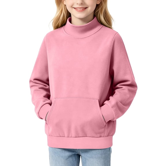 Girls Turtleneck Sweatshirt Warm Casual Pullover Long Sleeve Kids Fall Winter Tops Pink 6-14