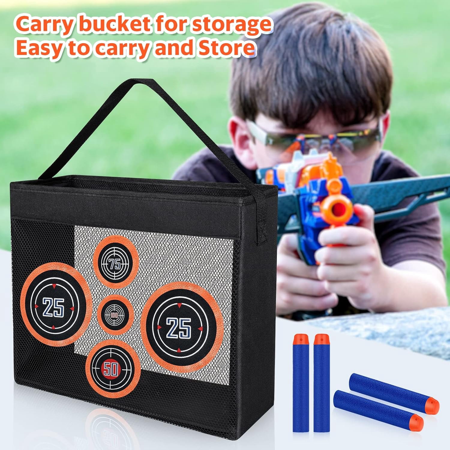 PrimeCook Shop 600PCS Refill Bullets Fit for Nerf Guns N-Strike Elite Series Blasters Toy Guns Darts with Portable Shooting Practice Target Toy Storage Mesh Bag