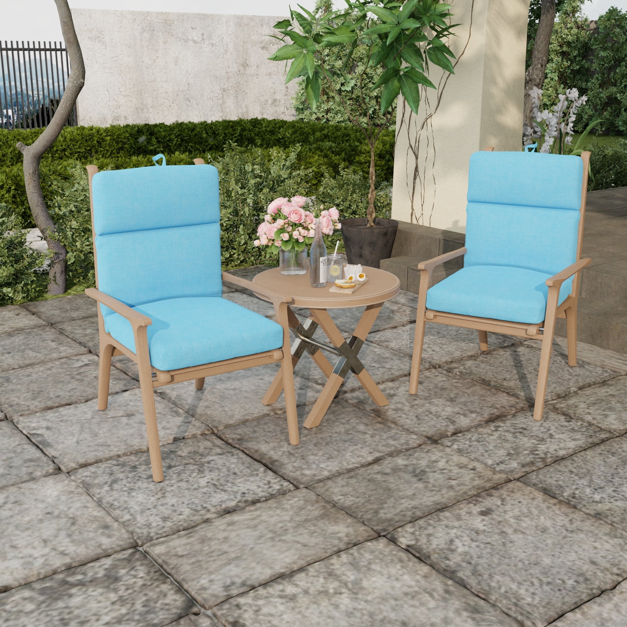 Jordan Manufacturing 44" x 22" Celosia Ice Blue Crosshatch Rectangular Outdoor Chair Cushion with Ties and Hanger Loop