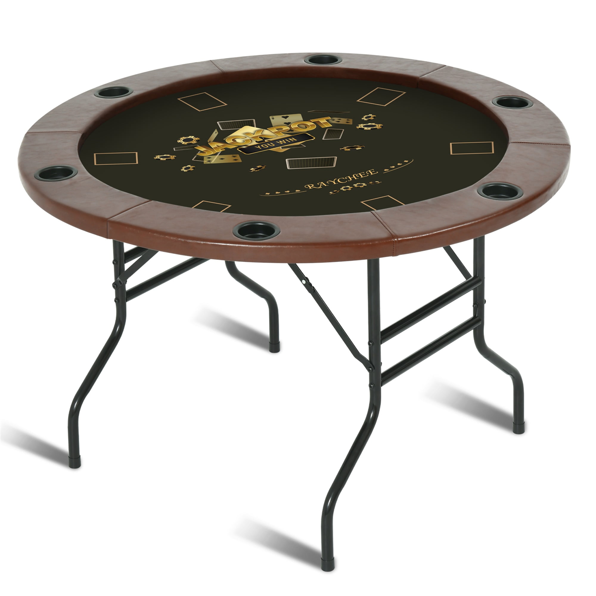 RayChee Round Poker Table Foldable, Folding Texas Holdem Table, 6
