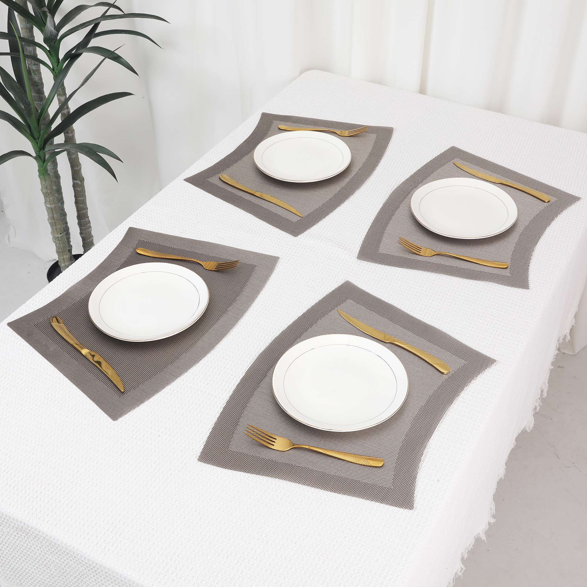 Unique Bargains Set of 8 Placemats Washable Heat Resistant Table Placemats Gray 18x13in