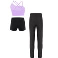 thumbnail image 3 of Linjinx 3Pcs Gymnastic Yoga Dance Outfit for Kids Girls Asymmetrical Spaghetti Straps Vest with Purple 14, 3 of 6