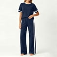 thumbnail image 5 of Womens Summer Two Piece Sets Sportswear Wide Leg Pants Casual Sports Set Travel Vacation Short Sleeve Sets Matching Sets Women Clothing, 5 of 7