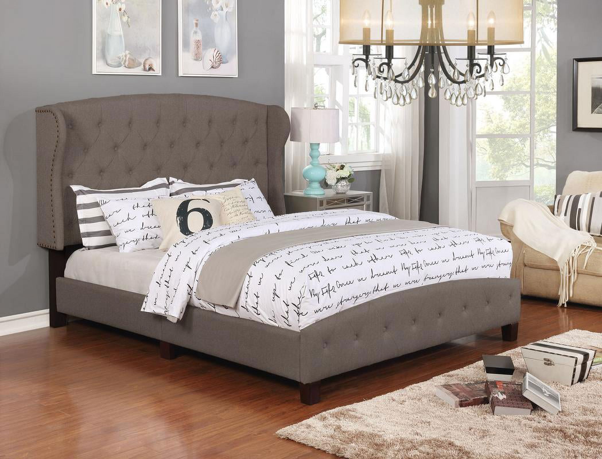 Nathaniel Home Queen Size Upholstered Shelter Bed, Brown